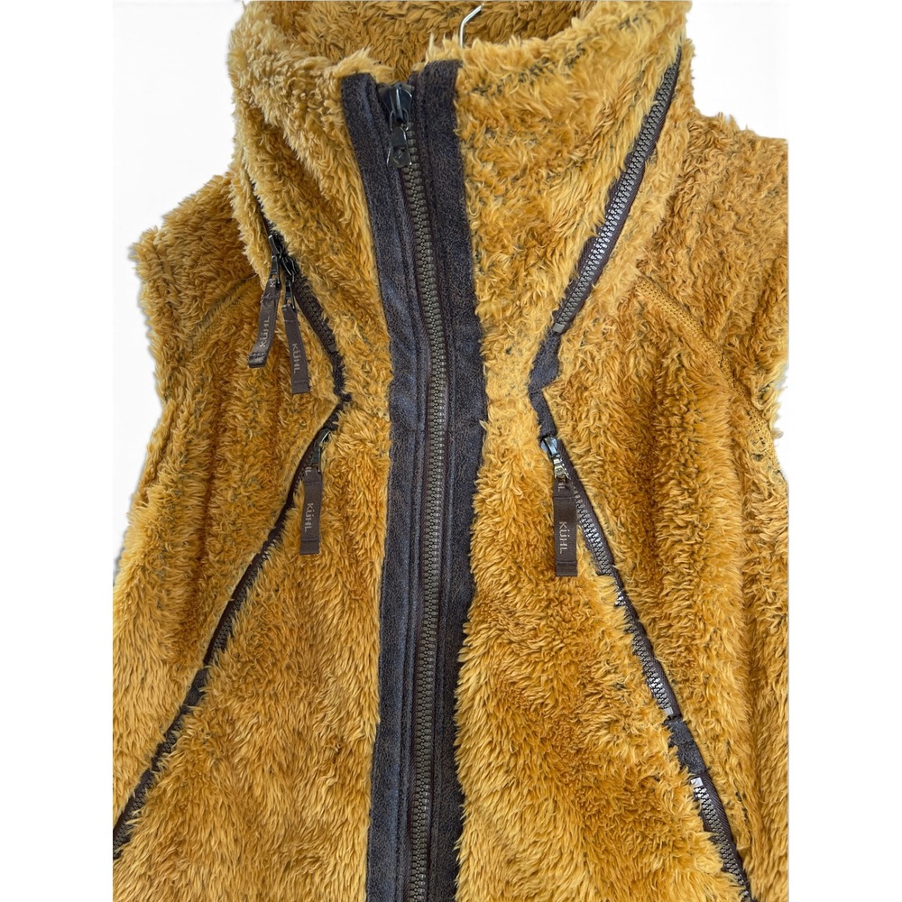 Kuhl Flight Vest M Gold Mustard High Pile Italian Fleece Sherpa Hooded Gilet - Picture 3 of 16